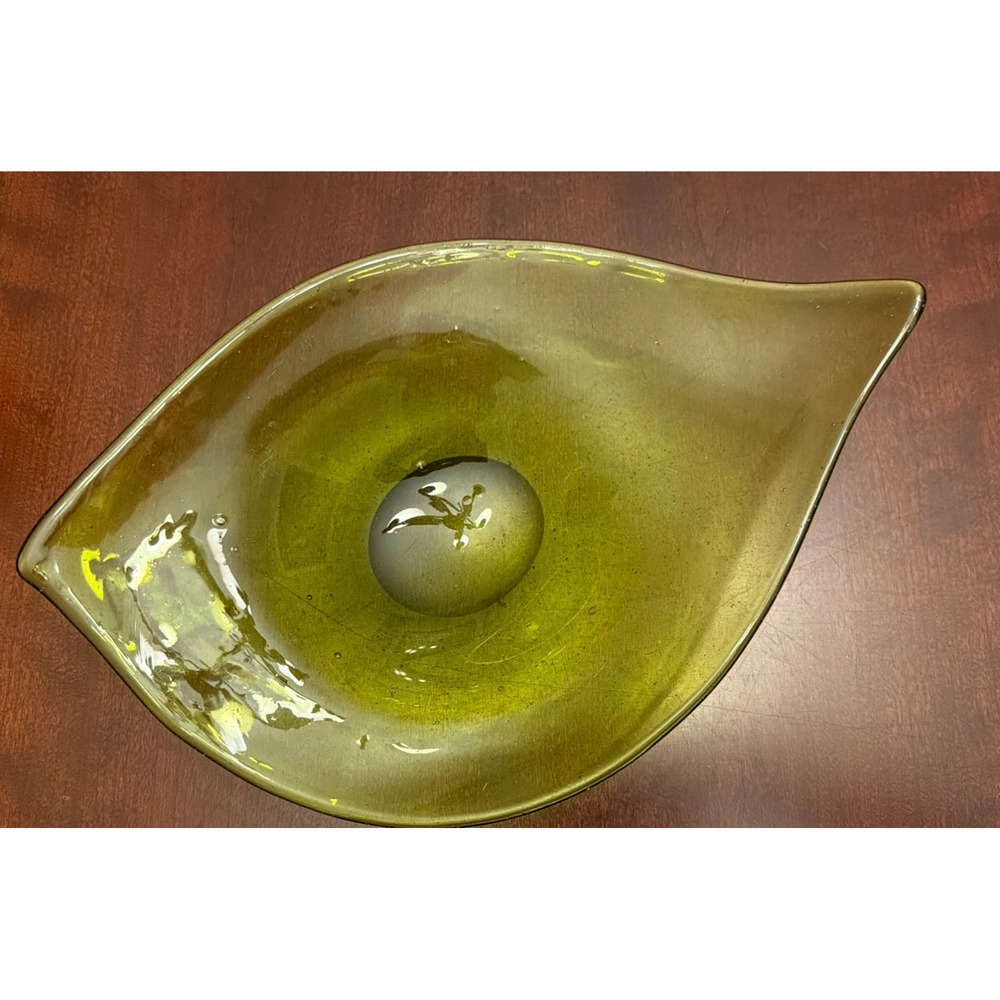 Vtg Blenko Green Free Form Glass Bowl MCM